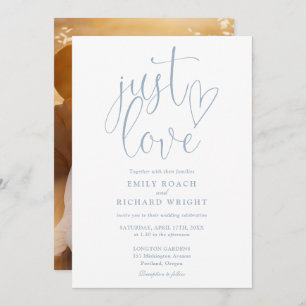 Invitation Just Love Elegant Script Photo Dusty Blue Mariage