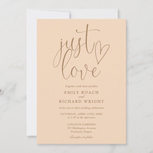 Invitation Just Love Elegant Script Photo Soft Peach Mariage (Devant)