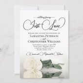 Invitation Just Love Elegant White Rose Photo Back Wedding (Devant)