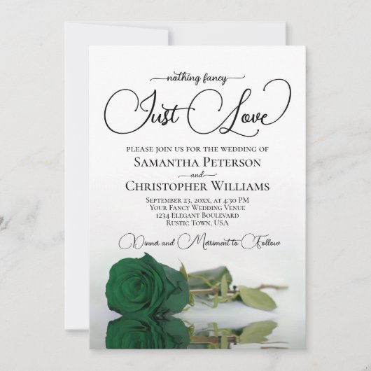 Invitation Just Love Emerald Green Rose QR Code Mariage (Devant)