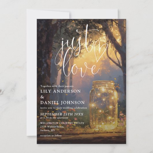 Invitation Just Love Forêt Enchantée Pot Masonné Mariage (Devant)