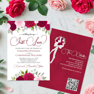 Invitation Just Love Hot Pink & Blush Rose QR Code Mariage