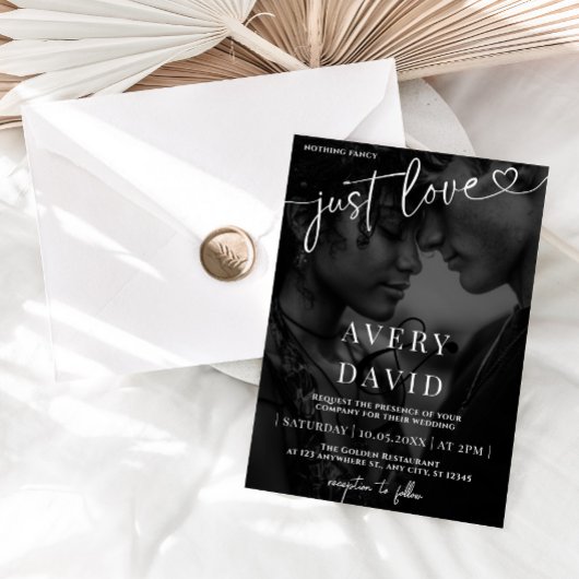 Invitation Just Love Minimalist Mariage Black Photo