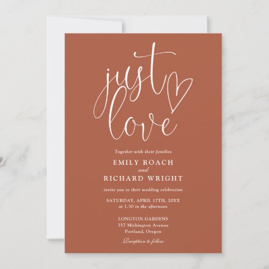 Invitation Just Love Modern QR Code Mariage en terre cuite (Devant)
