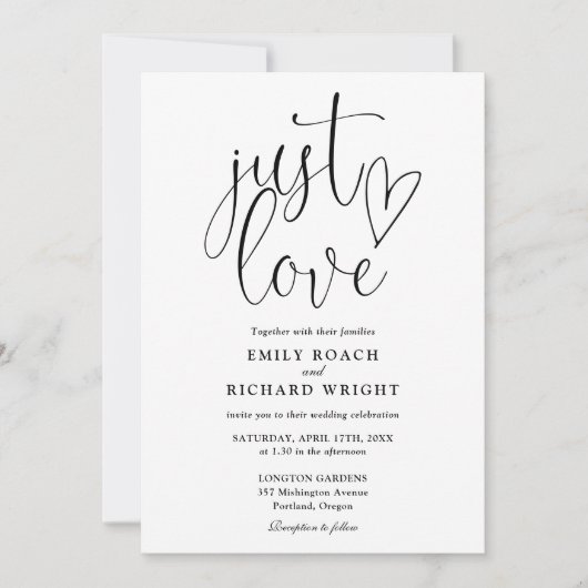 Invitation Just Love Modern QR Code Mariage noir et blanc (Devant)