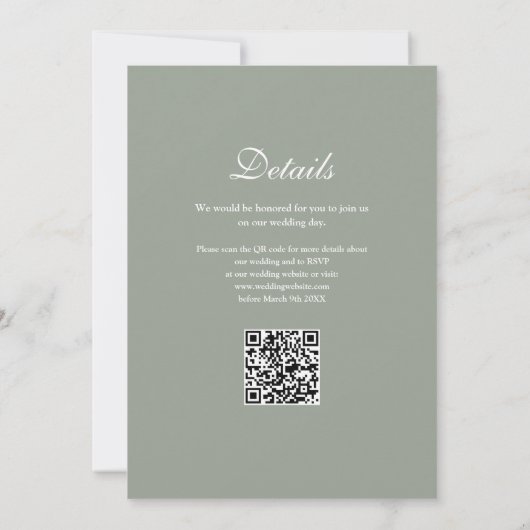 Invitation Just Love Modern QR Code Sage Mariage vert (Dos)