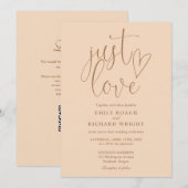 Invitation Just Love Moderne Code QR Douce Pêche Mariage (Devant / Derrière)