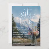 Invitation Just Love Mountain Rustique Floral Code QR Mariage (Devant)