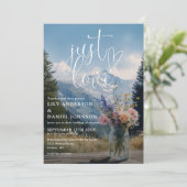 Invitation Just Love Mountain Rustique Floral Code QR Mariage (Debout devant)