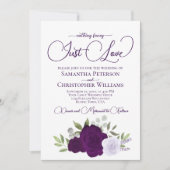 Invitation Just Love Purple Rose QR Code Boho Floral Mariage (Devant)