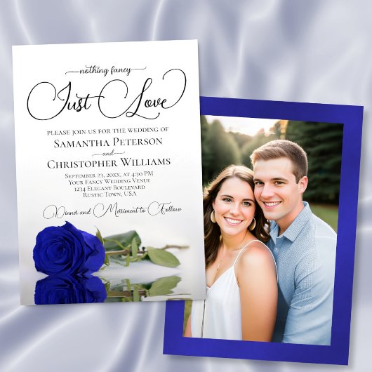 Invitation Just Love Royal Blue Rose Wedding Photo Back