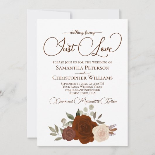 Invitation Just Love Rust Orange Boho Floral QR Code Mariage (Devant)