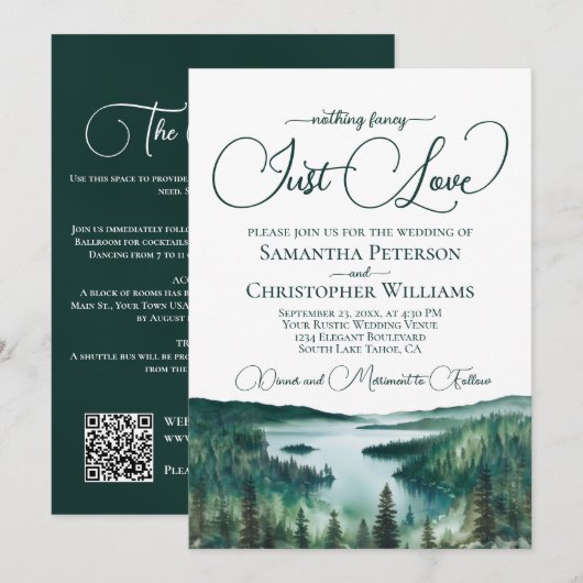 Invitation Just Love Rustic Lake Tahoe QR Code Wedding  (Devant / Derrière)