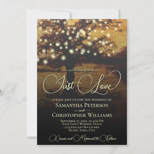 Invitation Just Love Rustic Tree & Lights QR Code Mariage (Devant)