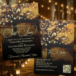 Invitation Just Love Rustic Tree & Lights QR Code Mariage<br><div class="desc">Cette belle faire-part de mariage présente un design rustique avec un arbre décoré de cordes de lumières sur un arrière - plan vintage en faux parchemin. Le titre est écrit en lettres de script élégantes et dit : Rien de fantaisie, Juste l'amour. Le dos a la même arborescence graphique avec...</div>
