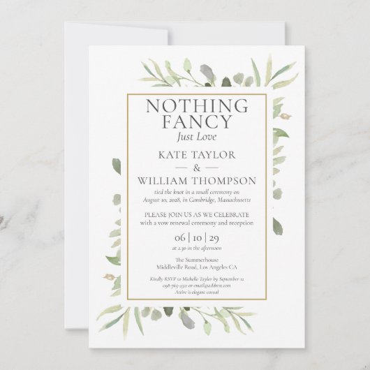 Invitation Just Love Sequel Vows Mariage Vows verdure (Devant)