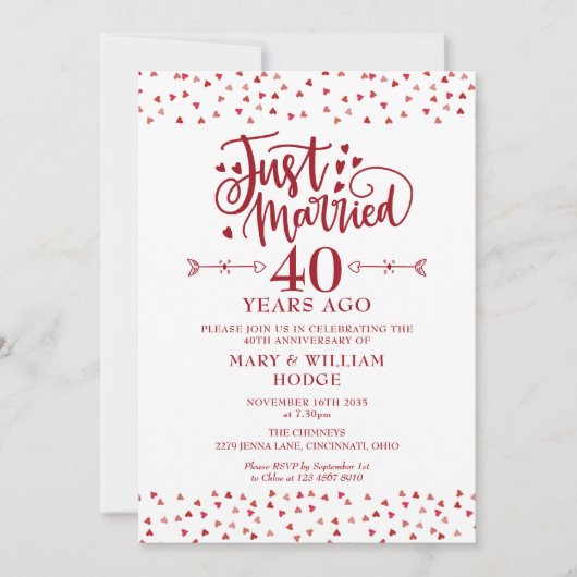 Invitation Just Married 40th Wedding Anniversary (Devant)