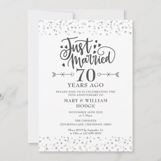 Invitation Just Married 70th Wedding Anniversary (Devant)