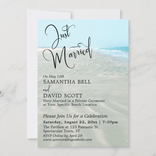 Invitation Just Married Ripplpled Sand Aqua Water Beach Événe (Devant)