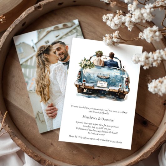 Invitation Just Married Vintage Car Reception Celebration |