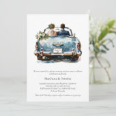 Invitation Just Married Vintage Car Reception Celebration | (Debout devant)