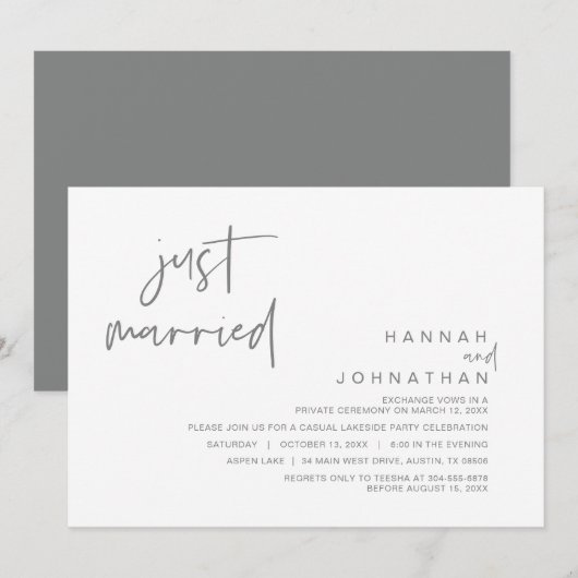 Invitation Just Married, Wedding Elopement Party Celebration (Devant / Derrière)