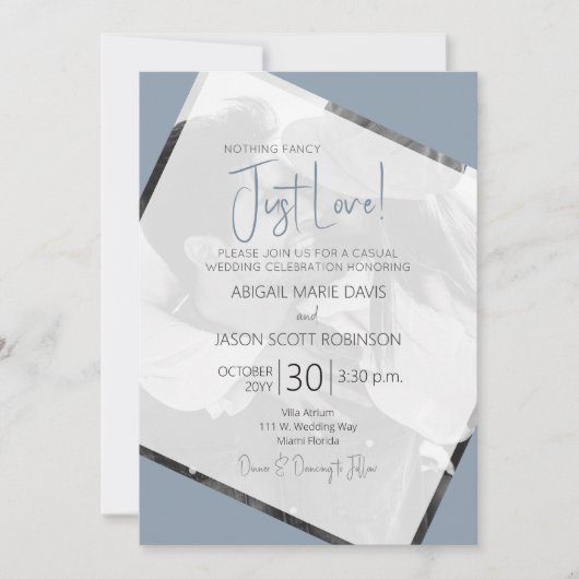 Invitation 💍 Juste aimer Décontracté Dusty Blue Mariage (Devant)