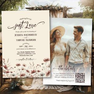 Invitation Juste Amour ! Code QR de photo de fleurs sauvages 