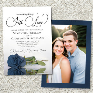 Invitation Juste Amour Élégant Rose Bleu Acier & Photo Mariag