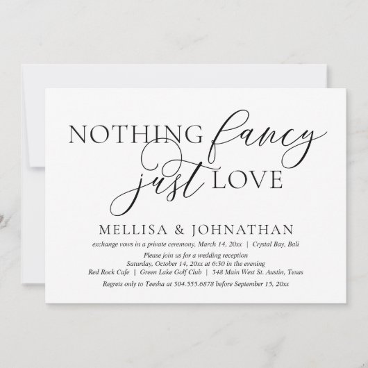 Invitation Juste Amour, Mariage Simple Fuite Party (Devant)