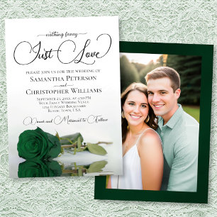 Invitation Juste Amour Rose Vert Émeraude Photo au Dos Mariag