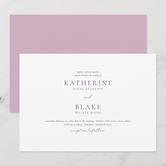 Invitation Juste deux d'entre nous Mariage de lavande moderne (Devant / Derrière)