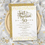 Invitation Juste marié 50ème anniversaire de Mariage<br><div class="desc">Doté d'un délicat coeur d'amour doré confetti. Personnalisez avec votre cinquantième anniversaire spécial en lettres d'or chic. Conçu par Thisisnotme©</div>