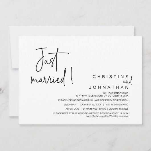 Invitation Juste Marié, Mariage Elopement Diner Party Invit (Devant)