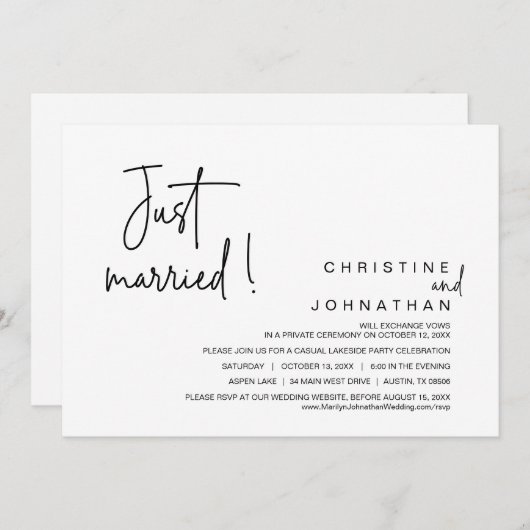 Invitation Juste Marié, Mariage Elopement Diner Party Invit (Devant / Derrière)