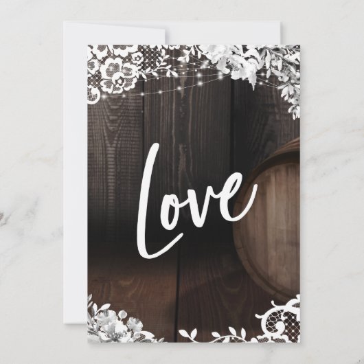 Invitation Juste Marié Rustic Barrel Lumières Fleurs (Dos)