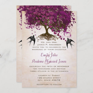 Invitation Juste Peachy Sangria Coeur Leaf Mariage de l'arbre