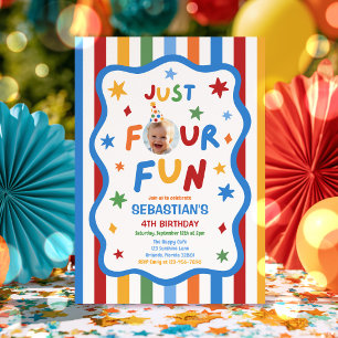 Invitation Juste quatre amusantes Fête d'anniversaire colorée