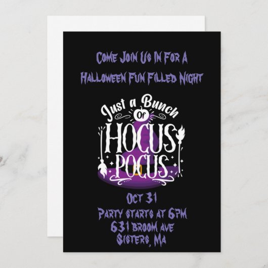 Invitation Juste Un Groupe D'Invitation Hocus Pocus Halloween (Devant / Derrière)