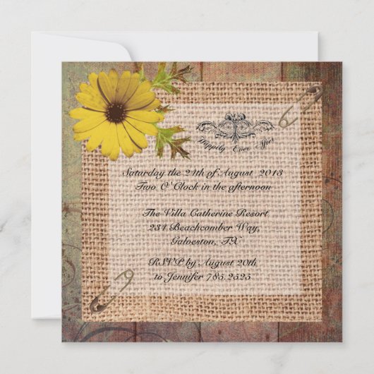 Invitation Jute Burlap sur le Mariage rustique du bois (Dos)
