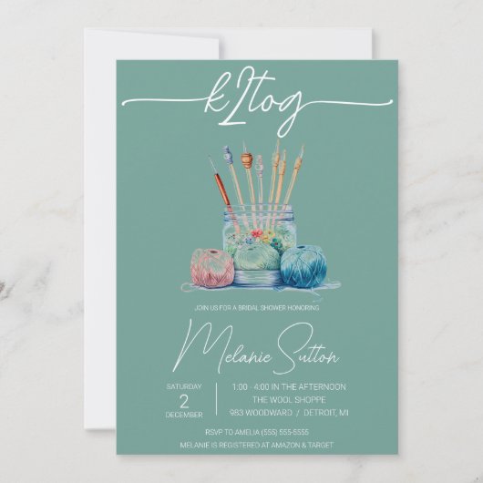 Invitation k2tog, Tricot, pot de Fête des mariées de fils (Devant)