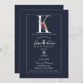 Invitation K Monogramme Dernier initial bleu moderne Mariage (Devant / Derrière)