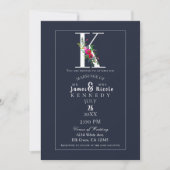 Invitation K Monogramme Dernière Initiale Moderne Fleurs Bleu (Devant)