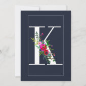 Invitation K Monogramme Dernière Initiale Moderne Fleurs Bleu (Dos)