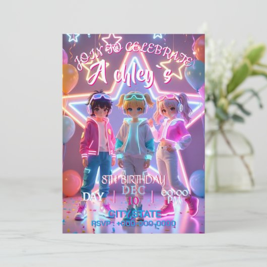 Invitation K-Pop Demon Hunters themed birthday parties,Golden (Debout devant)