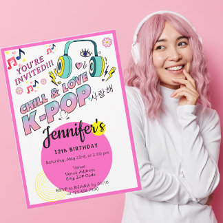Invitation K-Pop Music Star Coréen Pop Thème Anniversaire
