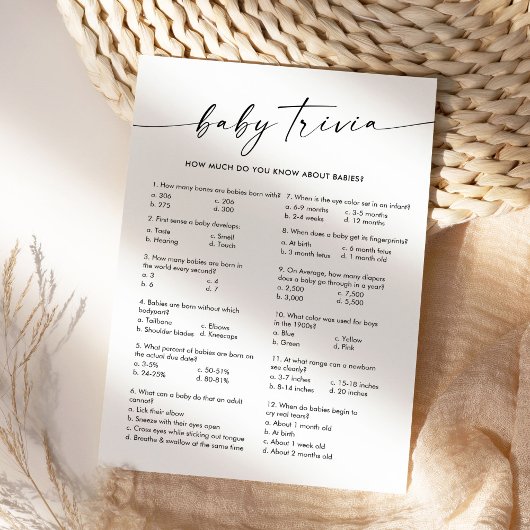 Invitation KAIA Baby Trivia Baby shower Jeu