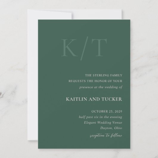 Invitation Kaitlin Hunter Green Bold Monogram Mariage élégant (Devant)