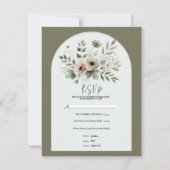 Invitation Kaki Vert Olive Aquarelle Floral RSVP (Devant)