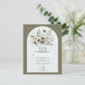 Invitation Kaki Vert Olive Aquarelle Floral RSVP (Debout devant)